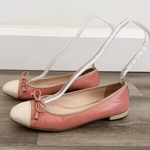 Prada Pink Cap Toe Bow Logo Ballet Flats EU 37